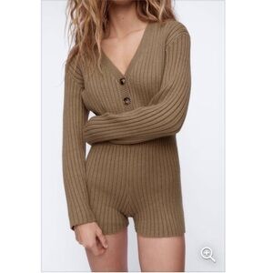Zara Blogger Ribbed Knit Short Jumpsuit Romper Size S